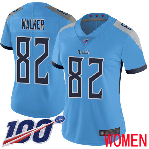 Tennessee Titans Limited Light Blue Women Delanie Walker Alternate Jersey NFL Football #82 100th Season Vapor Untouchable->women nfl jersey->Women Jersey